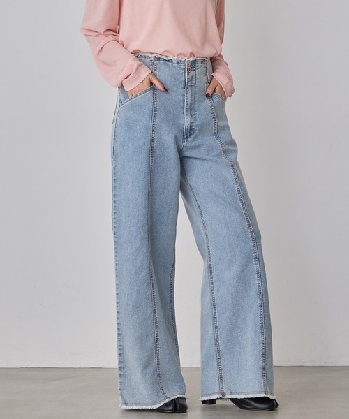 hunch（ハンチ）の「ストレッチデニム ワイドパンツ（デニムパンツ・レディース・ベビーピンク/ワンウォッシュ/ライトインディゴブルー/ライトグレー・FREE）」の11枚目の写真