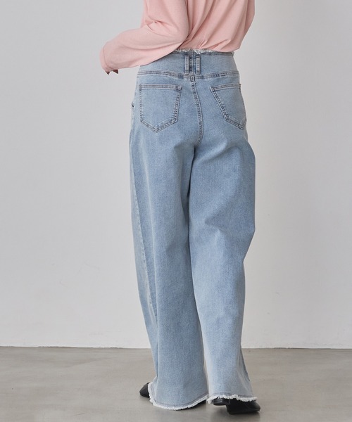 hunch（ハンチ）の「ストレッチデニム ワイドパンツ（デニムパンツ・レディース・ベビーピンク/ワンウォッシュ/ライトインディゴブルー/ライトグレー・FREE）」の13枚目の写真