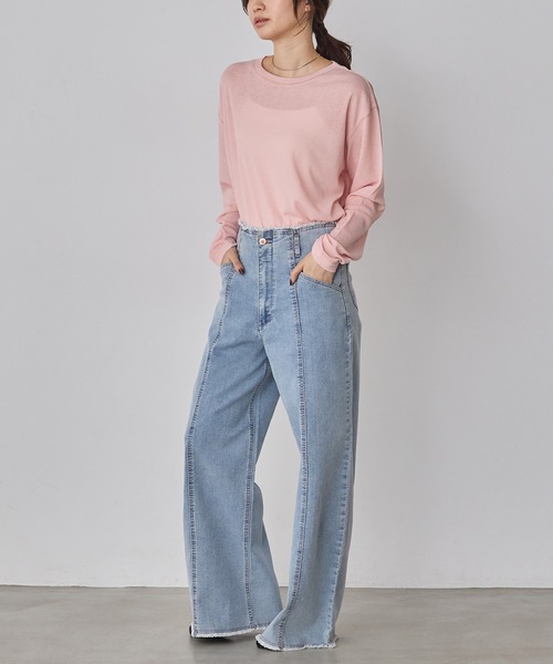 hunch（ハンチ）の「ストレッチデニム ワイドパンツ（デニムパンツ・レディース・ベビーピンク/ワンウォッシュ/ライトインディゴブルー/ライトグレー・FREE）」の15枚目の写真