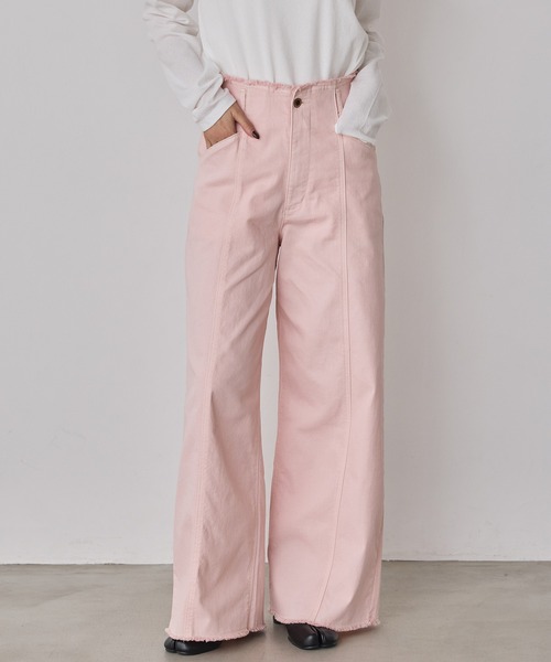 hunch（ハンチ）の「ストレッチデニム ワイドパンツ（デニムパンツ・レディース・ベビーピンク/ワンウォッシュ/ライトインディゴブルー/ライトグレー・FREE）」の22枚目の写真