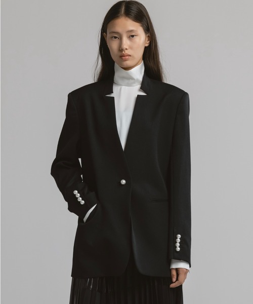 CINOH(チノ)の「BLACK FORMAL RAISED NOTCH JACKET(テーラードジャケット・レディース・ブラック・38/36)」の5枚目の写真