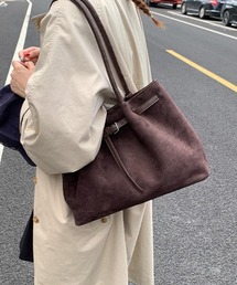 スエード調トートバッグ ベルトデザイン鞄