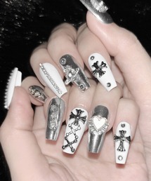 me+em select(�~�[���Z���N�g)�̃n�[�g�N���X�z���C�g�V���o�[�r�W���[�l�C���`�b�v �^ heart cross white silver bijou nail tips(�l�C���V�[��/�l�C���`�b�v)