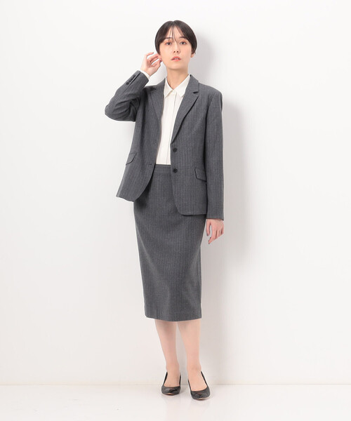 COMME CA(コムサ)の「〔 TALLサイズ 〕 【セットアップ対応】ウールストライプ シングルジャケット(スーツジャケット・レディース・グレー/ネイビー・13号/15号)」の3枚目の写真