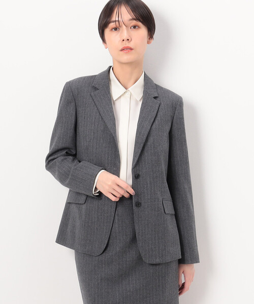COMME CA(コムサ)の「〔 TALLサイズ 〕 【セットアップ対応】ウールストライプ シングルジャケット(スーツジャケット・レディース・グレー/ネイビー・13号/15号)」の6枚目の写真
