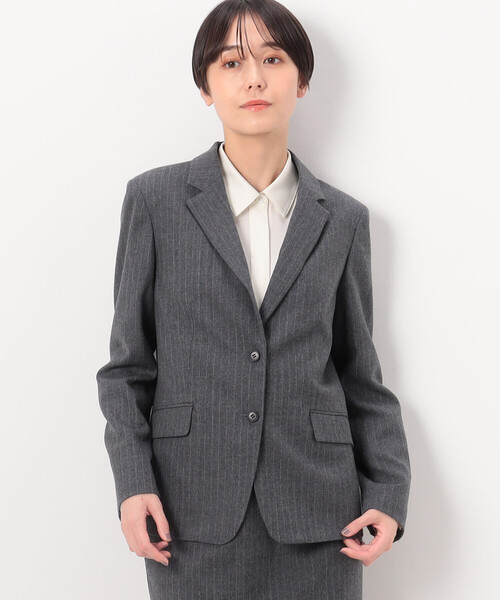 COMME CA(コムサ)の「〔 TALLサイズ 〕 【セットアップ対応】ウールストライプ シングルジャケット(スーツジャケット・レディース・グレー/ネイビー・13号/15号)」の7枚目の写真