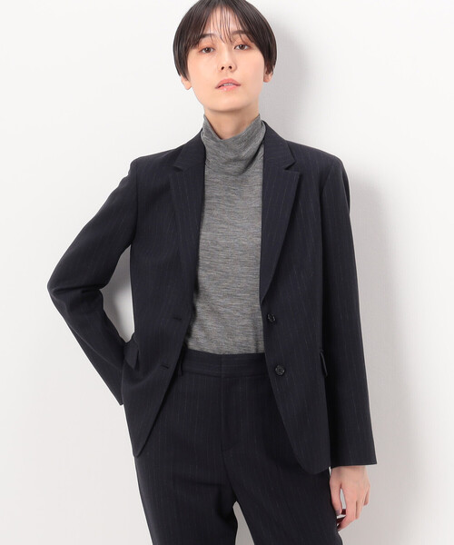 COMME CA(コムサ)の「〔 TALLサイズ 〕 【セットアップ対応】ウールストライプ シングルジャケット(スーツジャケット・レディース・グレー/ネイビー・13号/15号)」の2枚目の写真