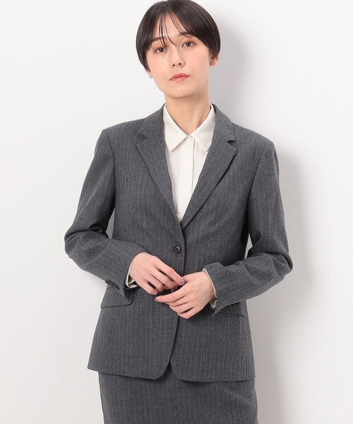 COMME CA(コムサ)の「〔 TALLサイズ 〕 【セットアップ対応】ウールストライプ シングルジャケット(スーツジャケット・レディース・グレー/ネイビー・13号/15号)」の1枚目の写真