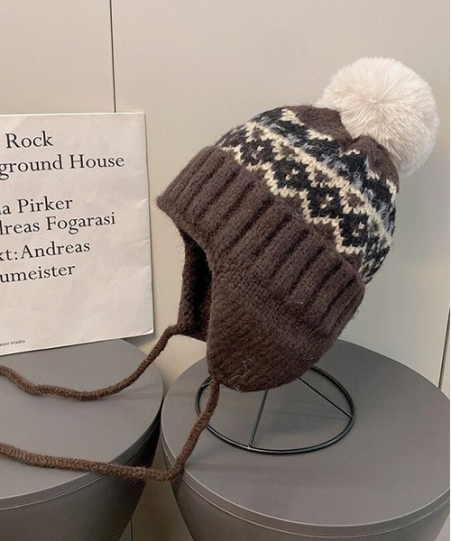 セール】北欧風ふわふわボール付きニット帽：レトロで温かい秋冬