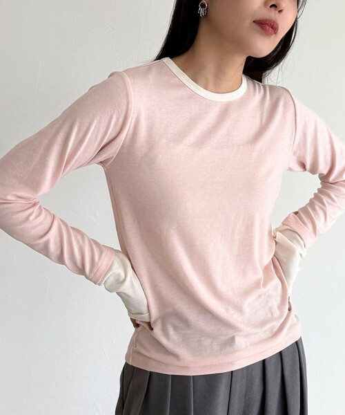 fredy emue（フレディエミュ）の「シアーリブレイヤードロンTシャツ（Tシャツ/カットソー・レディース・サックスブルー/ライトグレー/イエロー/オフホワイト/ブラック/ベビーピンク・38）」の6枚目の写真