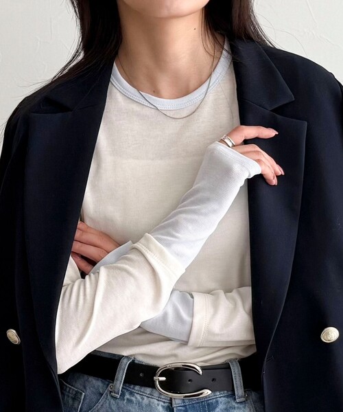 fredy emue（フレディエミュ）の「シアーリブレイヤードロンTシャツ（Tシャツ/カットソー・レディース・サックスブルー/ライトグレー/イエロー/オフホワイト/ブラック/ベビーピンク・38）」の2枚目の写真