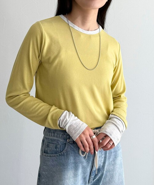 fredy emue（フレディエミュ）の「シアーリブレイヤードロンTシャツ（Tシャツ/カットソー・レディース・サックスブルー/ライトグレー/イエロー/オフホワイト/ブラック/ベビーピンク・38）」の5枚目の写真