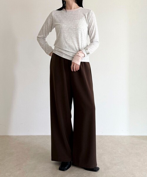 fredy emue（フレディエミュ）の「シアーリブレイヤードロンTシャツ（Tシャツ/カットソー・レディース・サックスブルー/ライトグレー/イエロー/オフホワイト/ブラック/ベビーピンク・38）」の9枚目の写真