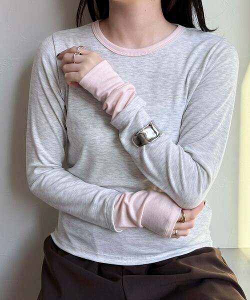 fredy emue（フレディエミュ）の「シアーリブレイヤードロンTシャツ（Tシャツ/カットソー・レディース・サックスブルー/ライトグレー/イエロー/オフホワイト/ブラック/ベビーピンク・38）」の10枚目の写真