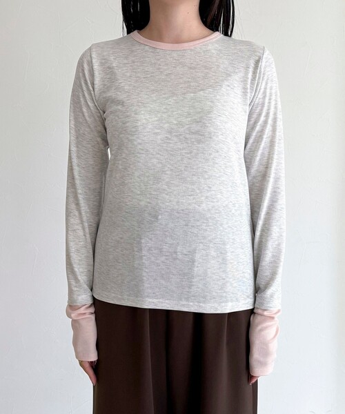 fredy emue（フレディエミュ）の「シアーリブレイヤードロンTシャツ（Tシャツ/カットソー・レディース・サックスブルー/ライトグレー/イエロー/オフホワイト/ブラック/ベビーピンク・38）」の14枚目の写真