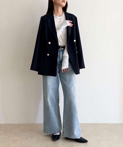 fredy emue（フレディエミュ）の「シアーリブレイヤードロンTシャツ（Tシャツ/カットソー・レディース・サックスブルー/ライトグレー/イエロー/オフホワイト/ブラック/ベビーピンク・38）」の21枚目の写真