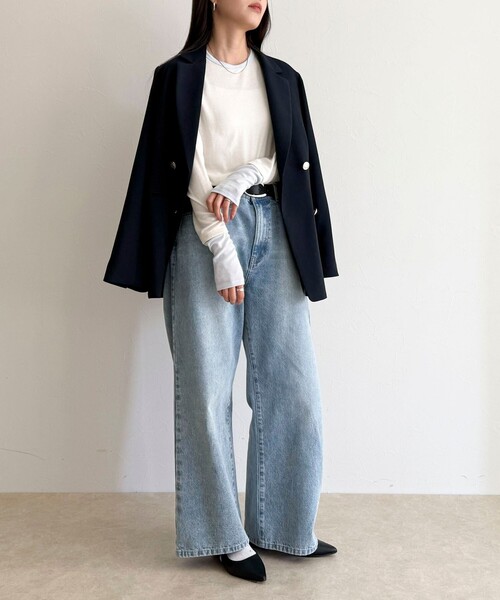 fredy emue（フレディエミュ）の「シアーリブレイヤードロンTシャツ（Tシャツ/カットソー・レディース・サックスブルー/ライトグレー/イエロー/オフホワイト/ブラック/ベビーピンク・38）」の22枚目の写真