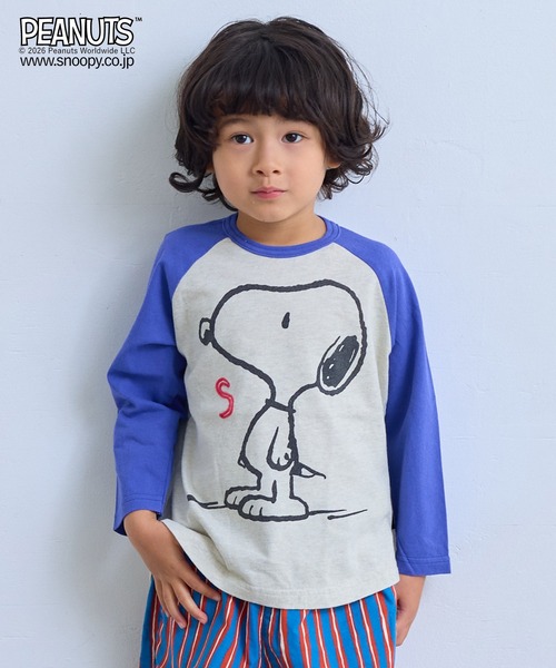PEANUTS(ピーナッツ)の「【PEANUTS】スヌーピー/ラグランロンT(Tシャツ/カットソー・キッズ・チャコール/ライトグリーン/ブルー・80/90/95/100/110/120/130/140/150)」の3枚目の写真