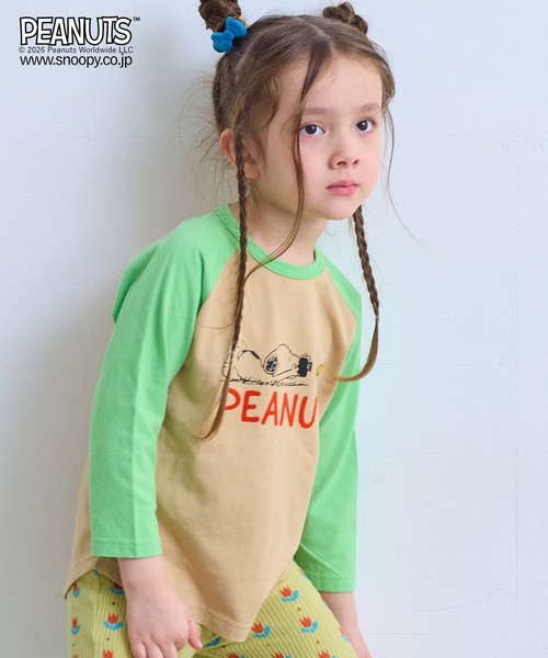 PEANUTS(ピーナッツ)の「【PEANUTS】スヌーピー/ラグランロンT(Tシャツ/カットソー・キッズ・チャコール/ライトグリーン/ブルー・80/90/95/100/110/120/130/140/150)」の2枚目の写真