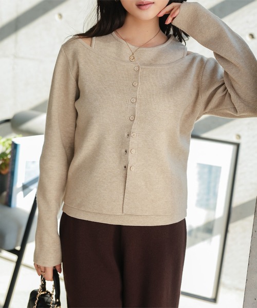 Petitle（プチレ）の「[ 低身長向けサイズ ] 3点セット ニットカーディガン×タンク×パンツ（ニット/セーター・レディース・ベージュ/チャコール・PM）」の7枚目の写真