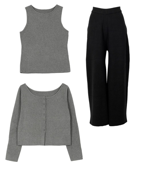 Petitle（プチレ）の「[ 低身長向けサイズ ] 3点セット ニットカーディガン×タンク×パンツ（ニット/セーター・レディース・ベージュ/チャコール・PM）」の16枚目の写真