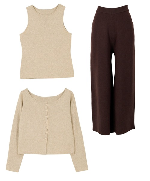 Petitle（プチレ）の「[ 低身長向けサイズ ] 3点セット ニットカーディガン×タンク×パンツ（ニット/セーター・レディース・ベージュ/チャコール・PM）」の17枚目の写真