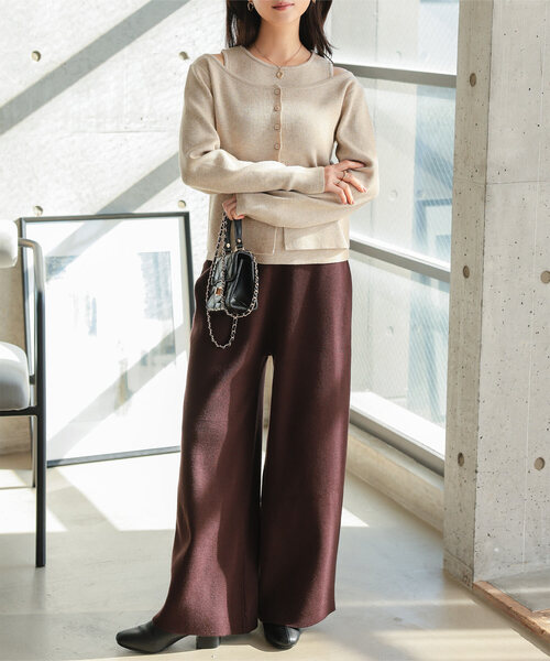 Petitle（プチレ）の「[ 低身長向けサイズ ] 3点セット ニットカーディガン×タンク×パンツ（ニット/セーター・レディース・ベージュ/チャコール・PM）」の19枚目の写真