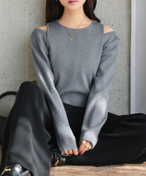 Petitle（プチレ）の「[ 低身長向けサイズ ] 3点セット ニットカーディガン×タンク×パンツ（ニット/セーター・レディース・ベージュ/チャコール・PM）」の18枚目の写真