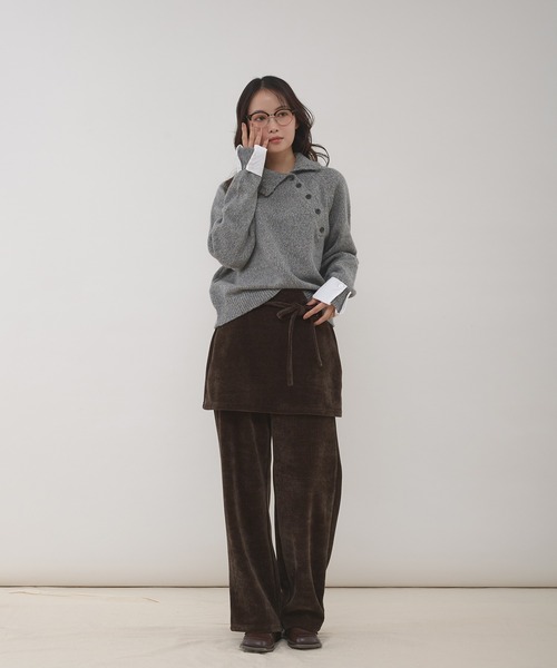 MUHET(ミュエータ)の「layered shirt detail stand collar button knit / シャツドッキングスタンドネックボタンニット(ニット/セーター・レディース・グリーン/グレー・FREE)」の11枚目の写真