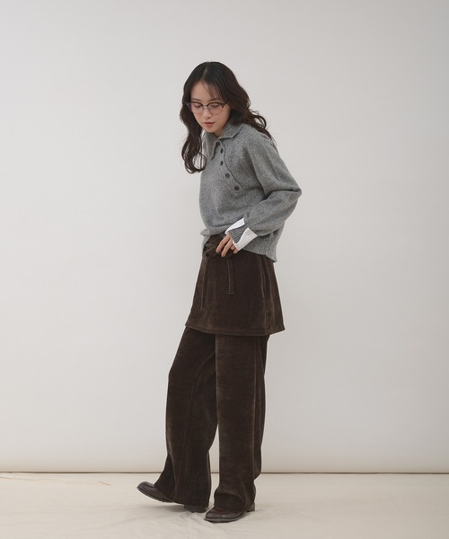 MUHET(ミュエータ)の「layered shirt detail stand collar button knit / シャツドッキングスタンドネックボタンニット(ニット/セーター・レディース・グリーン/グレー・FREE)」の12枚目の写真