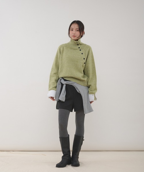 MUHET(ミュエータ)の「layered shirt detail stand collar button knit / シャツドッキングスタンドネックボタンニット(ニット/セーター・レディース・グリーン/グレー・FREE)」の22枚目の写真