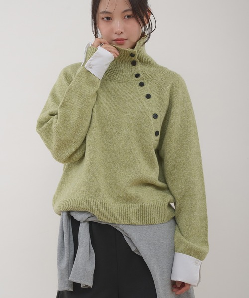 MUHET(ミュエータ)の「layered shirt detail stand collar button knit / シャツドッキングスタンドネックボタンニット(ニット/セーター・レディース・グリーン/グレー・FREE)」の19枚目の写真