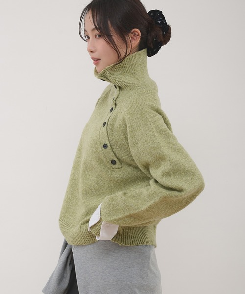 MUHET(ミュエータ)の「layered shirt detail stand collar button knit / シャツドッキングスタンドネックボタンニット(ニット/セーター・レディース・グリーン/グレー・FREE)」の20枚目の写真
