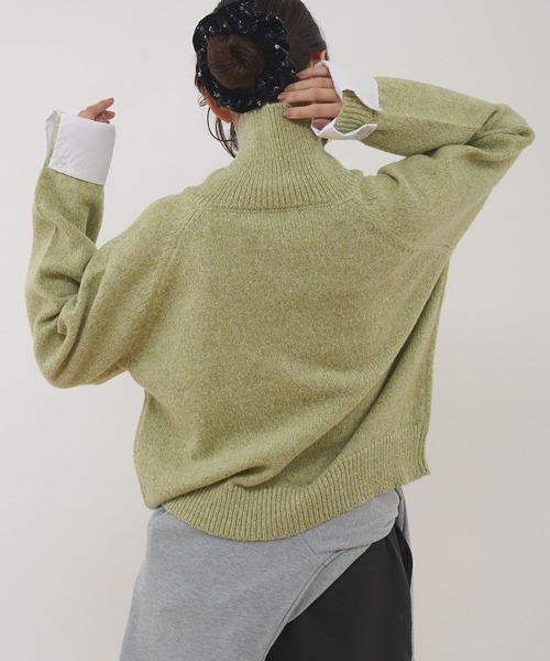 MUHET(ミュエータ)の「layered shirt detail stand collar button knit / シャツドッキングスタンドネックボタンニット(ニット/セーター・レディース・グリーン/グレー・FREE)」の21枚目の写真