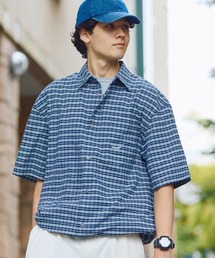 HECT（ヘクト）の「【HECT】Box Silhouette Logo Drawstring S S Shirt   ボックスシルエット ロゴ刺繍 ドロスト レギュラーカラー 半袖シャツ<速乾>（シャツ/ブラウス）」