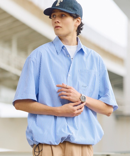HECT(ヘクト)の「【HECT】Box Silhouette Logo Drawstring S/S Shirt / ボックスシルエット ロゴ刺繍 ドロスト レギュラーカラー 半袖シャツ<速乾>(シャツ/ブラウス・メンズ・ネイビー系/ブルー/グレー系/ブルー系/ブラック系/ネイビー/ホワイト・S/L/M)」の7枚目の写真