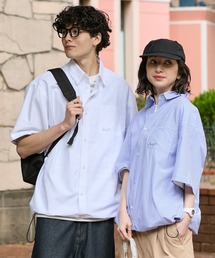 HECT（ヘクト）の「【HECT】Box Silhouette Logo Drawstring S/S Shirt / ボックスシルエット ロゴ刺繍 ドロスト レギュラーカラー 半袖シャツ＜速乾＞（シャツ/ブラウス）」