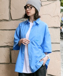 HECT（ヘクト）の「【HECT】Box Silhouette Logo Drawstring S S Shirt   ボックスシルエット ロゴ刺繍 ドロスト レギュラーカラー 半袖シャツ<速乾>（シャツ/ブラウス）」