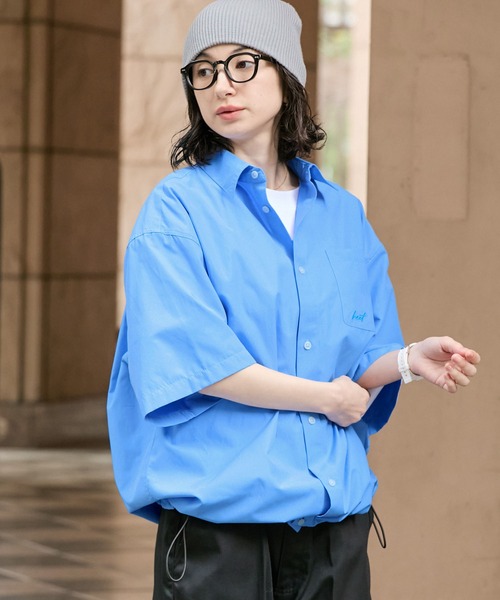 HECT(ヘクト)の「【HECT】Box Silhouette Logo Drawstring S/S Shirt / ボックスシルエット ロゴ刺繍 ドロスト レギュラーカラー 半袖シャツ<速乾>(シャツ/ブラウス・メンズ・ネイビー系/ブルー/グレー系/ブルー系/ブラック系/ネイビー/ホワイト・S/L/M)」の20枚目の写真