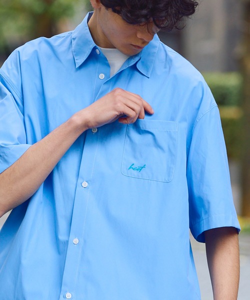 HECT(ヘクト)の「【HECT】Box Silhouette Logo Drawstring S/S Shirt / ボックスシルエット ロゴ刺繍 ドロスト レギュラーカラー 半袖シャツ<速乾>(シャツ/ブラウス・メンズ・ネイビー系/ブルー/グレー系/ブルー系/ブラック系/ネイビー/ホワイト・S/L/M)」の8枚目の写真