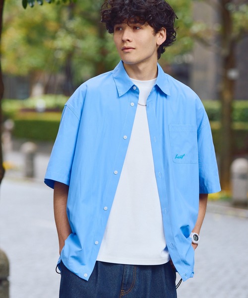 HECT(ヘクト)の「【HECT】Box Silhouette Logo Drawstring S/S Shirt / ボックスシルエット ロゴ刺繍 ドロスト レギュラーカラー 半袖シャツ<速乾>(シャツ/ブラウス・メンズ・ネイビー系/ブルー/グレー系/ブルー系/ブラック系/ネイビー/ホワイト・S/L/M)」の10枚目の写真