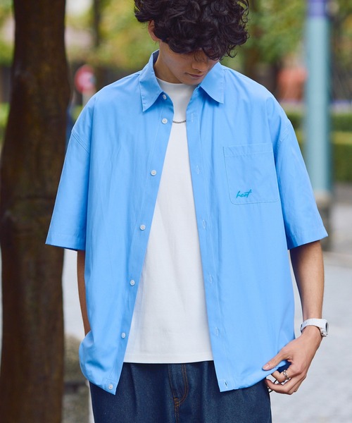 HECT(ヘクト)の「【HECT】Box Silhouette Logo Drawstring S/S Shirt / ボックスシルエット ロゴ刺繍 ドロスト レギュラーカラー 半袖シャツ<速乾>(シャツ/ブラウス・メンズ・ネイビー系/ブルー/グレー系/ブルー系/ブラック系/ネイビー/ホワイト・S/L/M)」の14枚目の写真