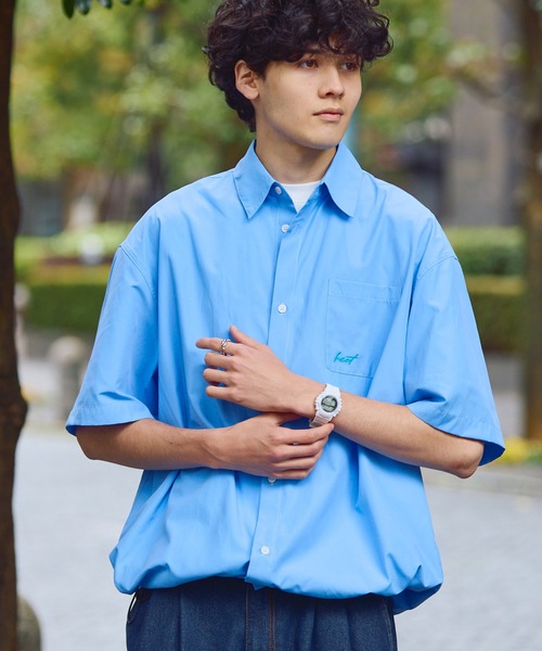 HECT(ヘクト)の「【HECT】Box Silhouette Logo Drawstring S/S Shirt / ボックスシルエット ロゴ刺繍 ドロスト レギュラーカラー 半袖シャツ<速乾>(シャツ/ブラウス・メンズ・ネイビー系/ブルー/グレー系/ブルー系/ブラック系/ネイビー/ホワイト・S/L/M)」の15枚目の写真