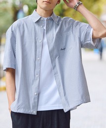 HECT（ヘクト）の「【HECT】Box Silhouette Logo Drawstring S S Shirt   ボックスシルエット ロゴ刺繍 ドロスト レギュラーカラー 半袖シャツ<速乾>（シャツ/ブラウス）」