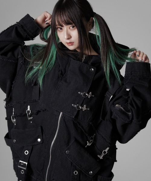 REFLEM(レフレム)の「『REFLEM/レフレム』デニムハイネックZIPパーカー/ジップパーカー(パーカー・レディース・グレー/ブラック・FREE)」の1枚目の写真