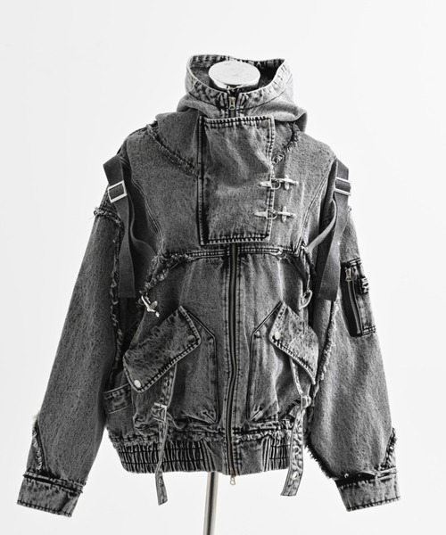 REFLEM【レフレム】デニムハイネックジップアップパーカー　BLACK REFLEM【レフレム】デニムハイネックジップアップパーカー/全2色