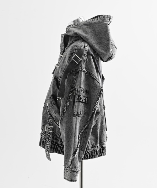 REFLEM【レフレム】デニムハイネックジップアップパーカー　BLACK REFLEM【レフレム】デニムハイネックジップアップパーカー/全2色