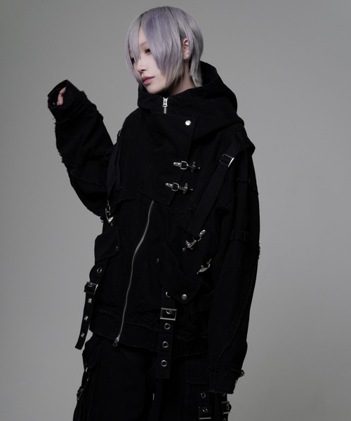 REFLEM(レフレム)の「『REFLEM/レフレム』デニムハイネックZIPパーカー/ジップパーカー(パーカー・レディース・グレー/ブラック・FREE)」の6枚目の写真