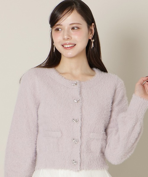 WILLSELECTION（ウィルセレクション）の「リボンボタンフェザーカーディガン（カーディガン/ボレロ・レディース・ブルー/オフホワイト/ブラック/ベージュ/ピンク・FREE）」の5枚目の写真