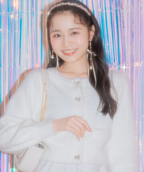 WILLSELECTION（ウィルセレクション）の「リボンボタンフェザーカーディガン（カーディガン/ボレロ・レディース・ブルー/オフホワイト/ブラック/ベージュ/ピンク・FREE）」の6枚目の写真